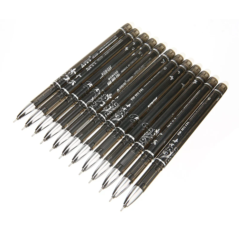 12pcs Office Erasable Gel Pen 0.5mm plastic Erasable Pens Black Gel Ink