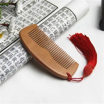 

High Quality Anti-static Tassel Comb Natural Peach Wood Comb Close Teeth Head Massage Hair Care Wooden Tools Accessories 1PC