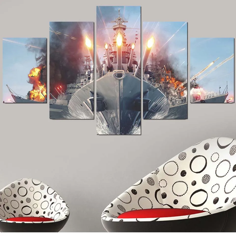 Настенные картины на холсте 5 шт. с изображением корабля World Of warship Современный