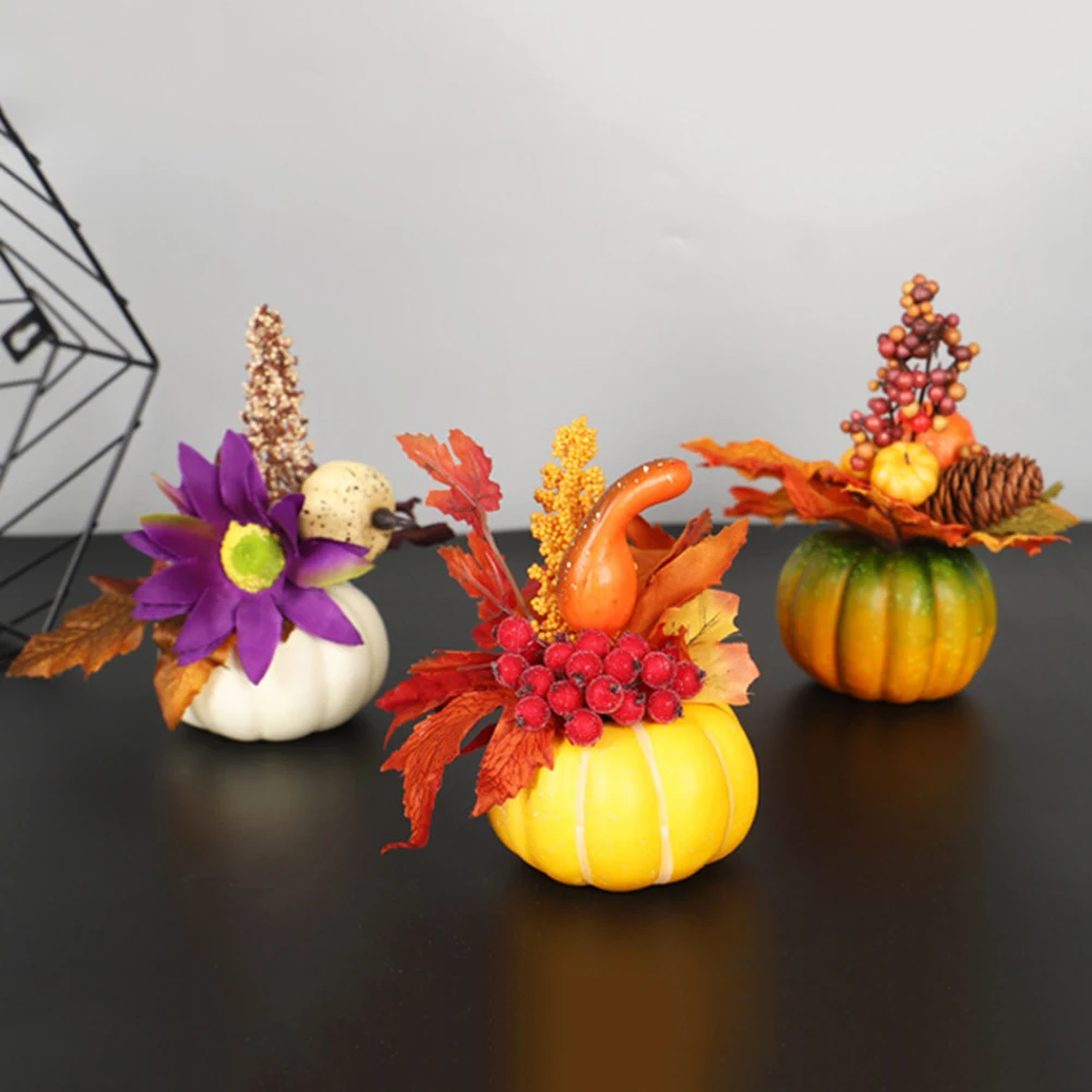 

Halloween Pumpkin Maple Leaf Ornament Potted Plant Family Tabletop Fall Harvest Thanksgiving Decorations Miniatures Figurines