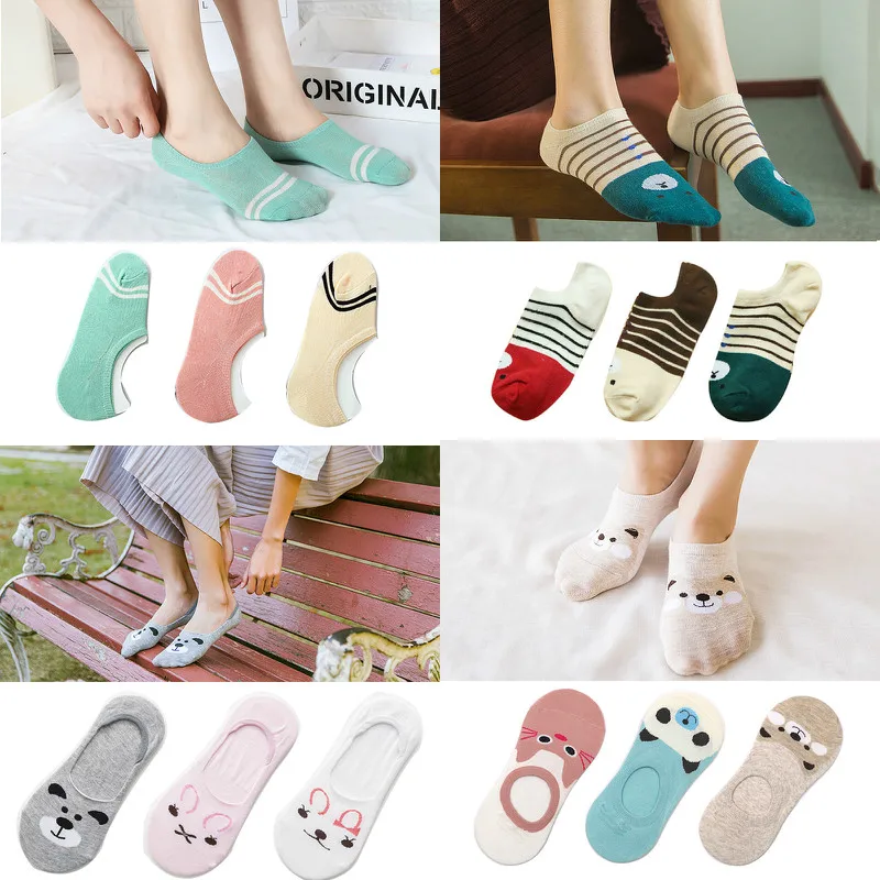 

3 Pairs Spring Summer Women Socks Candy /Solid Color Lace Fashion No Show Shallow Mouth Invisible Socks Female Slipper Socks