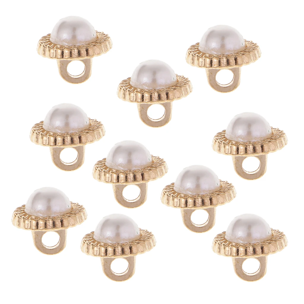 10pcs Pearl Gold Tone Shank Buttons DIY Decor Sewing Craft 10mm