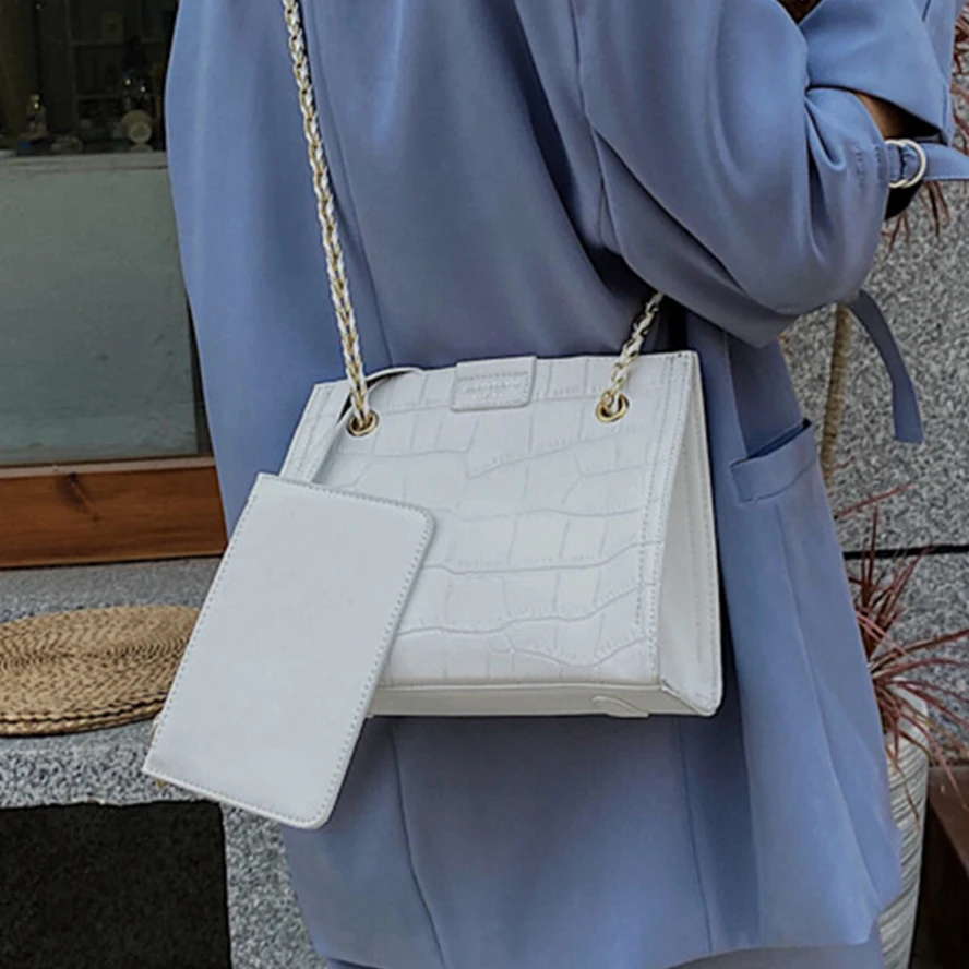 

Crocodile Pattern Women's Composite Bag Solid Hasp Ladies Women's Bag Metal Chain Women Shoulder Bags Casual Lady Top-handle Bag