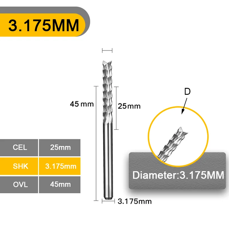 UCHEER 5 шт. 3,175 мм Карбид вольфрамовый нож для кукурузы резки фрезерные долота ПХБ Концевая фреза ЧПУ фрезы для гравировки - Длина режущей кромки: CED3.175-CEL25