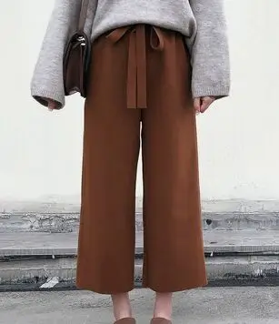 Брендовые новые зимние теплые Трикотажные Широкие штаны, женские брюки с высокой талией, женские повседневные штаны в стиле Харадзюку - Цвет: brown