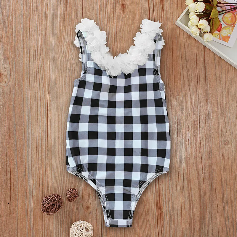 

Cute Backless Black White Checked Baby Leotard Plaid Baby Girl Onesie Toddler Infant Baby Girls Summer Beachwear Kids