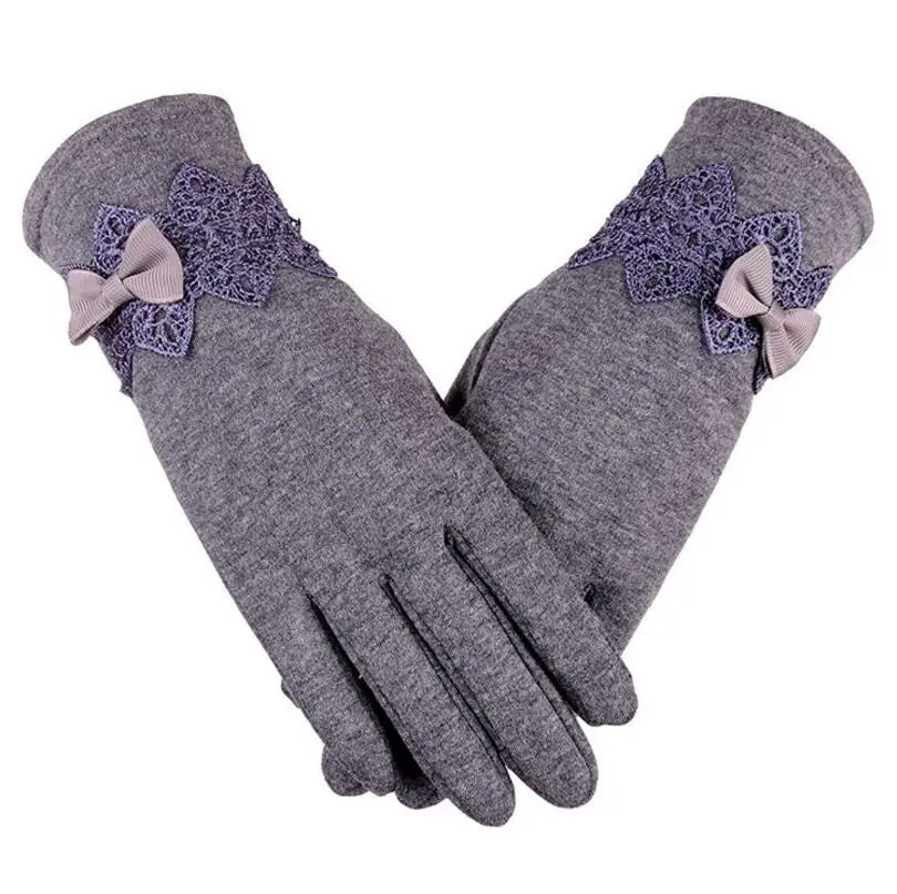 LJCUIYAO женские зимние перчатки теплые бархатные Утепленные перчатки для вождения полный палец сенсорные перчатки с бантом на запястье мягкая перчатка