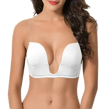 

YBCG Deep U Fashion White Women Bra Triangle Cup Cotton Underwear Thin Padded Push Up Wedding Lingerie