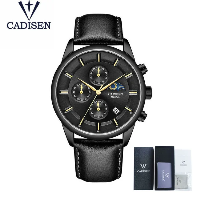 CADISEN мужские часы лучший бренд класса люкс мужские модные повседневные кожаные часы Кварцевые водонепроницаемые наручные часы Relogio Masculino - Цвет: black