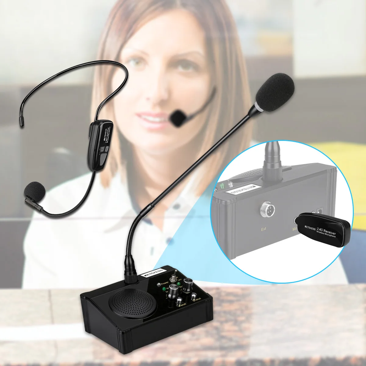 Retekess TW106 Intercom Window Speaker System +TT123 Wireless Mic Headset for Plaza Store Bank Counter Interphone Pharmacy