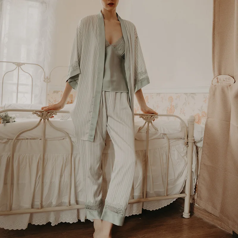 

Весенние женские полосатые пижамные комплекты с принтом, одежда для сна, женские строгие брюки, пижама для сна с нагрудными подушечками