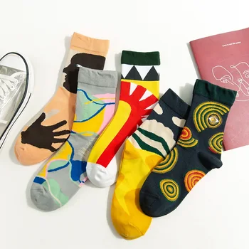 

DOIAESKV 5Pairs/Lot Fashion Funny Socks Women Harajuku Long Socks Cartoon Panda Flower Socks Novelty Hip Hop Skateboard Socks