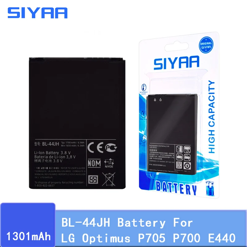 Оригинальный SIYAA BL 44JH BL44JH батарея для LG Optimus P705 P700 E440 E460 LS860 MS770 LG730 US730 Замена литий