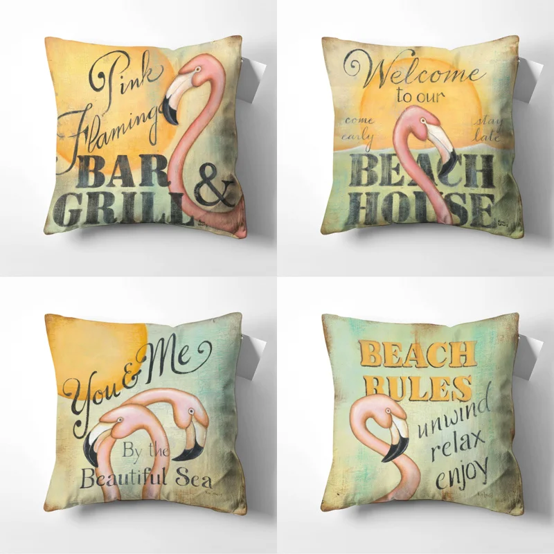 Flamingo Pattern Linen Pillow Cover Cushions Letter Throw Pillows Cushion Home Decore Decorative Sofa Living Room | Дом и сад