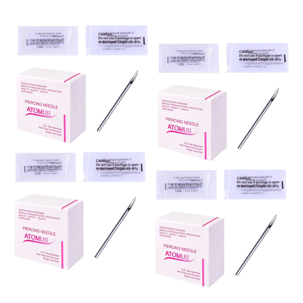 400 Pieces Piercing Needles Gauge (16G) Sterile Disposable for Lip Ear