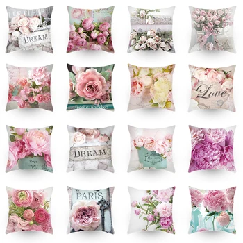 

Pillow Covers 45*45 Showy And Colorful Polyester Cushion Cover Roses Flower Pattern Throw Pillow Car Home Decoration Decorative