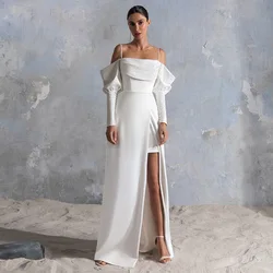 Spaghetti Strap Fulle Sleeve Side Slit Strapless Wedding Dresses Floor-Length Sequined Beading Pleat Zipper Back Bridal Gowns