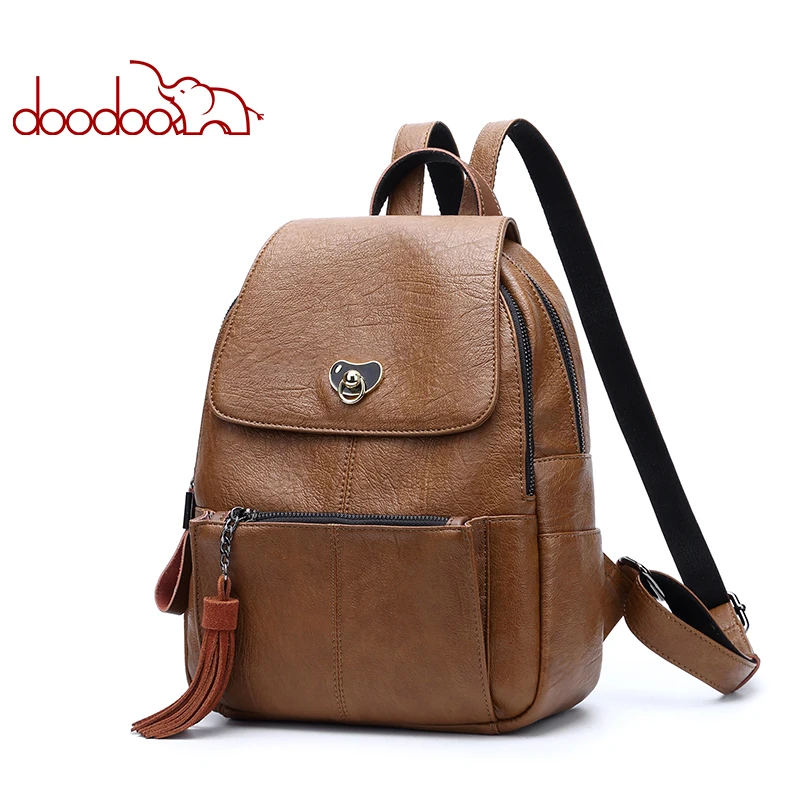 

DOODOO Brand Fashion Backpack Mochila Feminina Women Bag Pu Leather Backpacks Travel Multifunctional 2018 Solid Color Back Pack