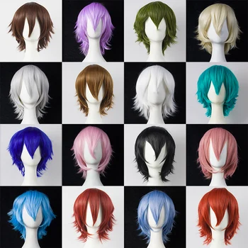 HSIU 30cm short Wig Black white purple blue red high temperature fiber Synthetic Wigs Costume Party Cosplay Wig multi 17color 1