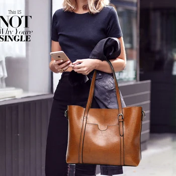 

Designer Women Bag Oil Wax Leather Handbag Luxury Lady Purse Female Pocket Messenger Bag Big Tote Sac A Main Casual Fashion Flap