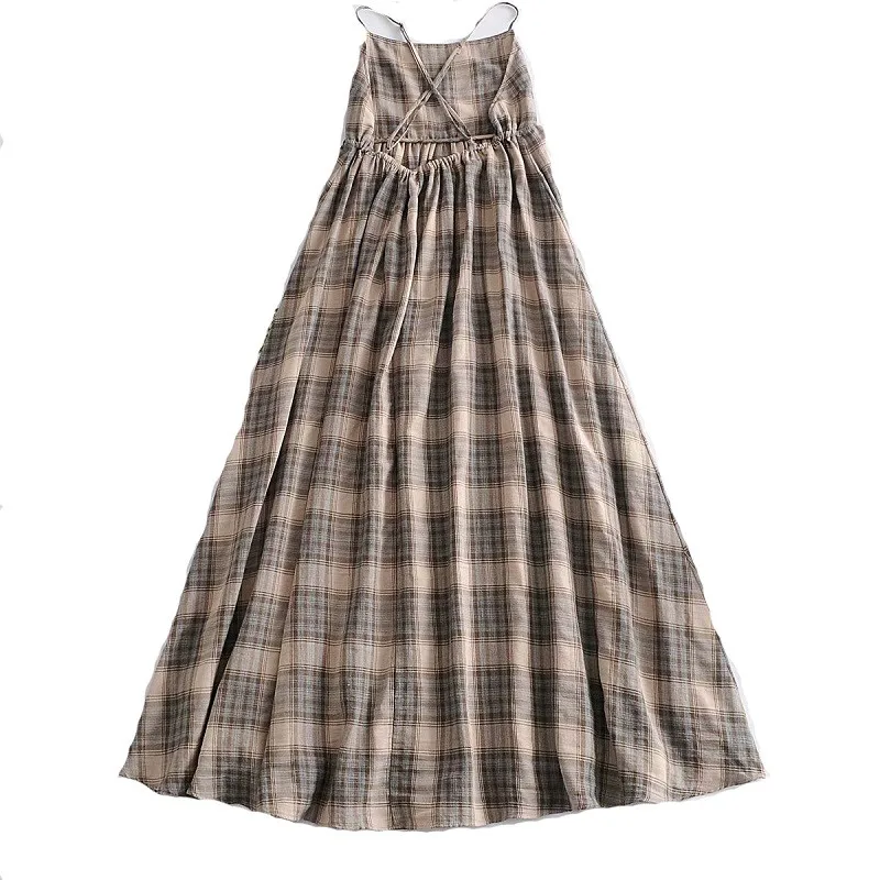 2020 новое летнее женское платье средней длины в клетку свободное тонкое