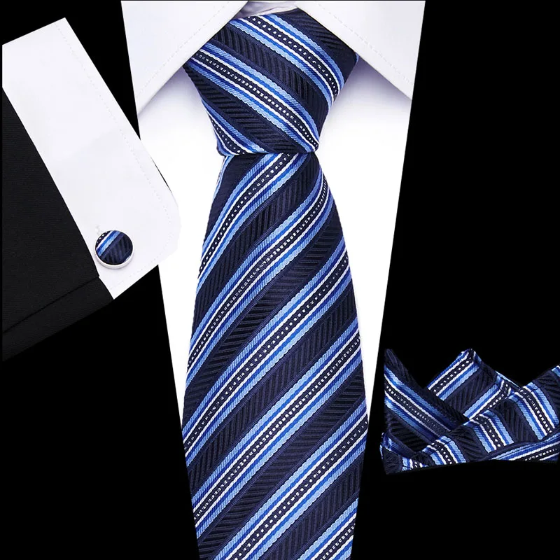 Мужской галстук 8 см шелк жаккард тканый высокое качество галстук носовой платок Запонки Наборы для официальных свадеб бизнес