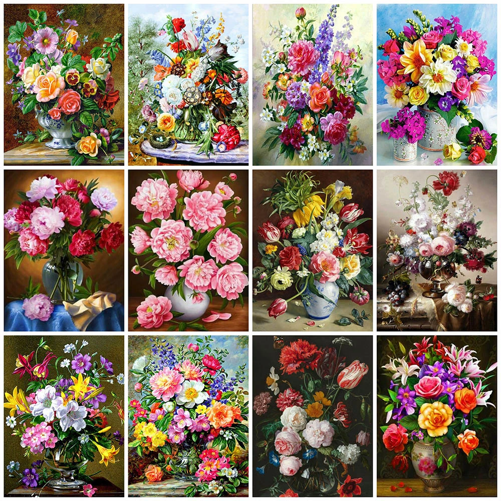 Diamond Painting Vase Embroidery Mosaic Rhinestone Full-Square-Drill New-Arrival Flowers