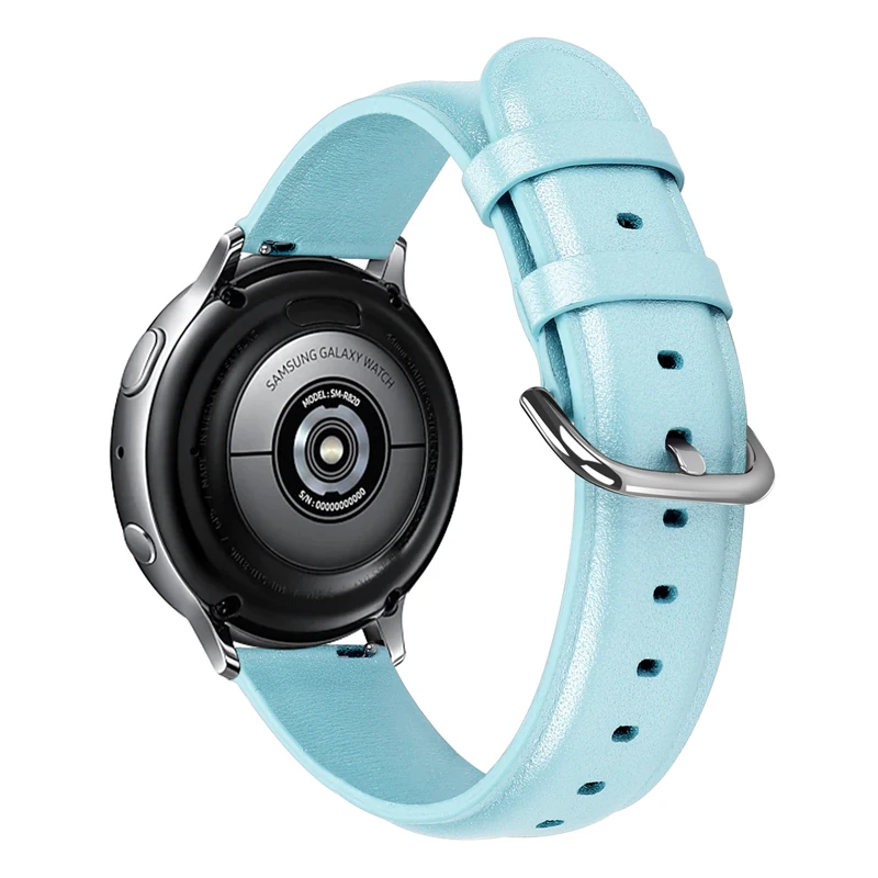 blue Ремешок для часов 20 мм 22 мм из натуральной кожи для samsung Galaxy Watch 42 мм Active Active2 40 мм 44 мм кожаный ремешок стальной ремень с застежкой - Цвет ремешка: blue