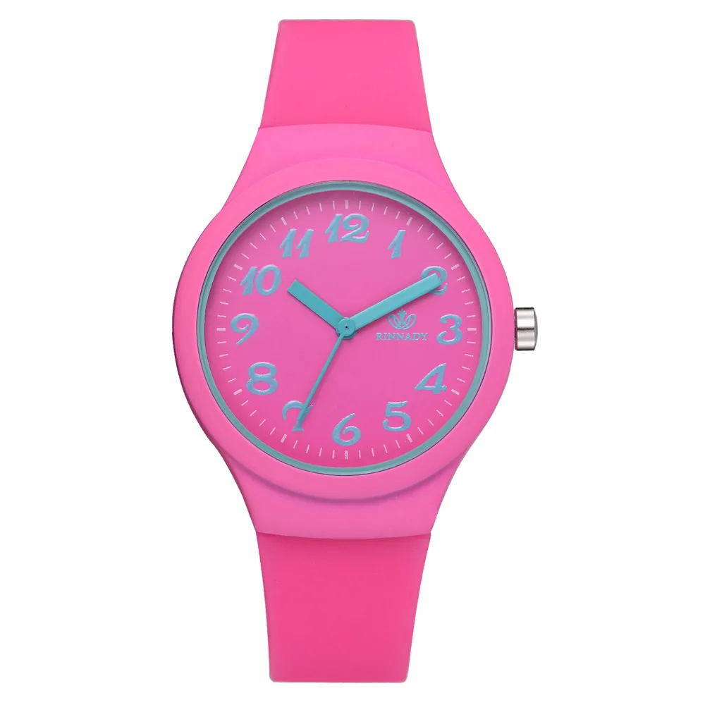 Женские наручные часы, горячая распродажа, силиконовый ремешок, модные женские часы, женские часы из сплава, однотонные повседневные наручные часы без водонепроницаемости - Цвет: Hot pink