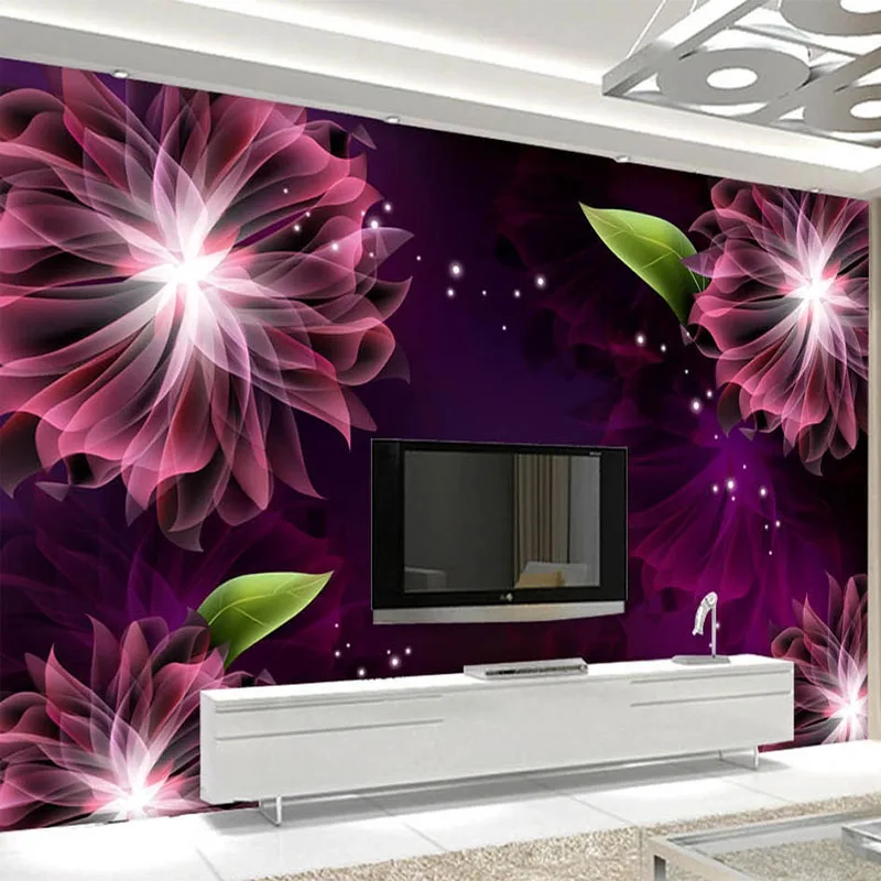 

Custom Wallpaper 3D Purple Fantasy Flower Abstract Art Murals Living Room TV Bedroom Fresco Self-Adhesive Waterproof 3D Stickers