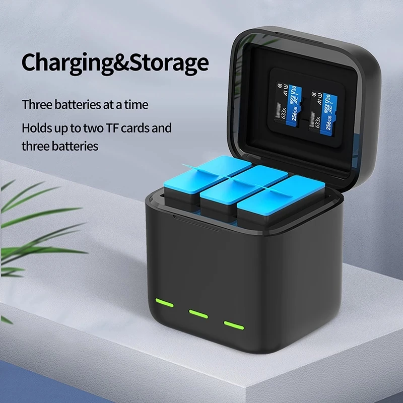 TELESIN-Chargeur de batterie 1750mAh pour GoPro 12, 12, 11, 10, 9, avec  stockage, charge rapide