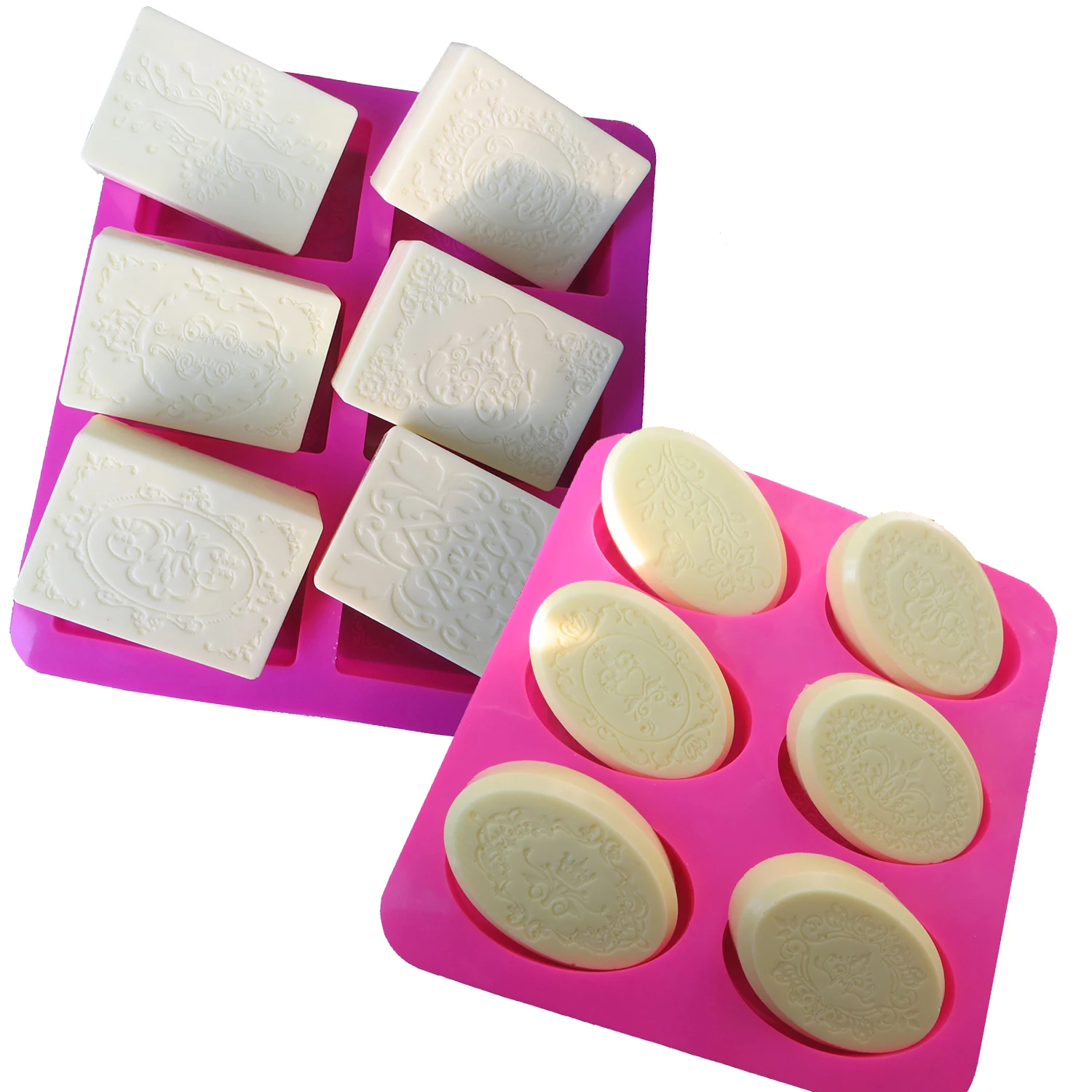 6 Shaped Silicone Soap Mould Rectangle Oval Handmade Craft Gift Lace Soap Mold Baking Cake Decorating Tools Soap Making