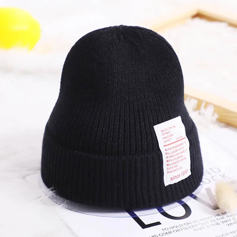black 5 Colors Knitted Solid Color Winter Caps For Girls Boys Good Quality Crochet Children Bonnet Beanies Kids Hat Caps - Цвет: black