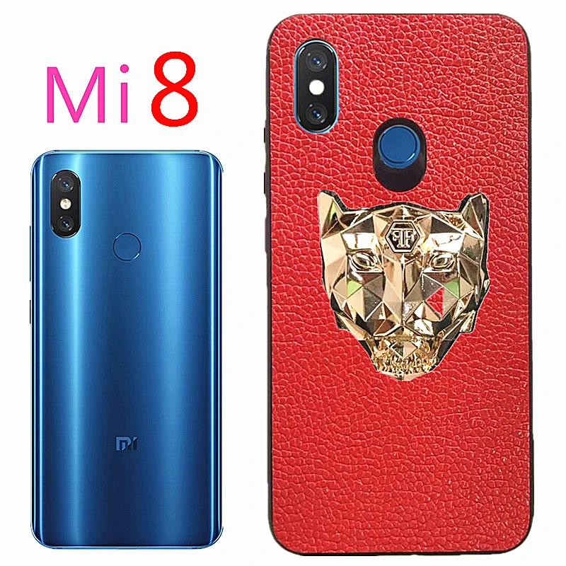

Mi8 Luxury Tiger Phone Case for Xiaomi 8 Mi Gold Logo Soft Leather Cover Protection Camera Handmade Phone Cases
