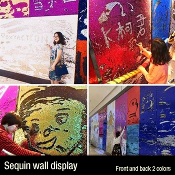 

50x125cm Wedding Party Sequin 3D Wall Sticker Wall Cloth Letter Graffiti Wall Fish Scale Sequin Embroidered Fabric Net Red Wall