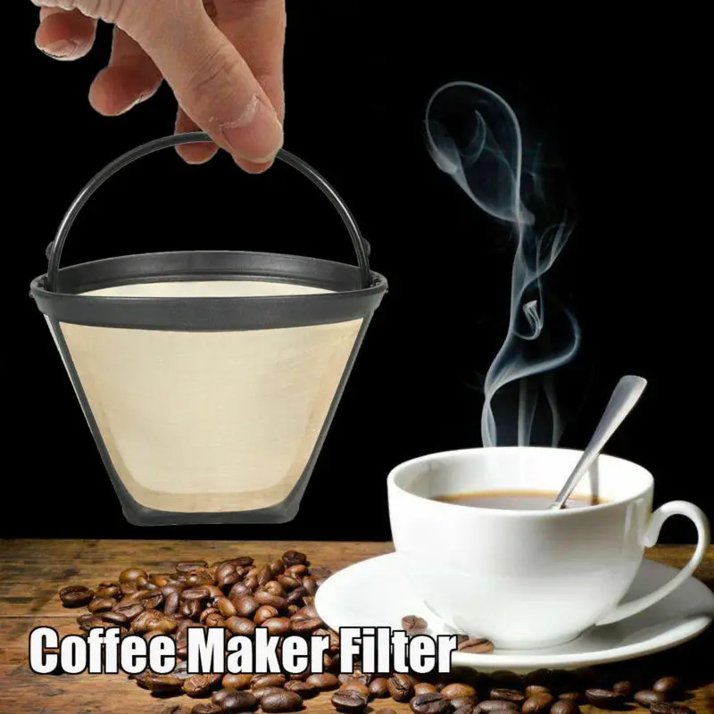 Новейший 1 шт. многоразовый фильтр для кофе постоянный конус Стиль Золотая сетка с ручкой Инструмент кафе моющийся фильтр замена корзины