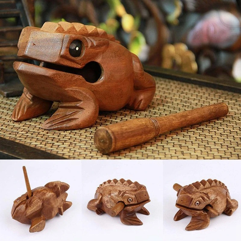 Wooden Croaking Frog Instrument Musical Sound Handcraft with Stick Toy CF 
