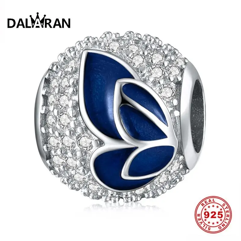 

DALARAN 925 Sterling Silver Dazzling Zircon Blue Butterfly Bead Charms for Jewelry Making Fit Original DIY Charm Bracelet