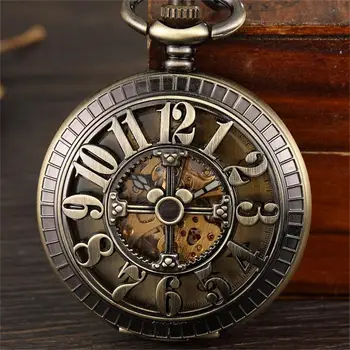 

Retro Steampunk Mechanical Hand Wind Pocket Watch Antique Roman Numerals Dial Men Women Pocket Watches Fob Chain Necklace