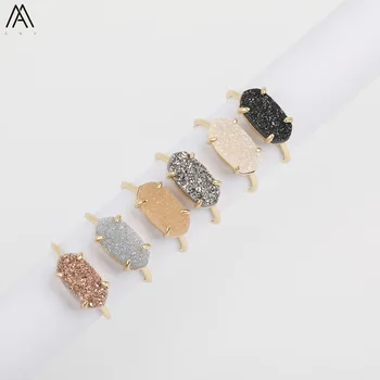 

Fashion Women Oval Druzy Agates Adjustable Ring,Gold Copper Wire Wrap Natural Geode Drusy Slab Beads Rings Jewelry Women