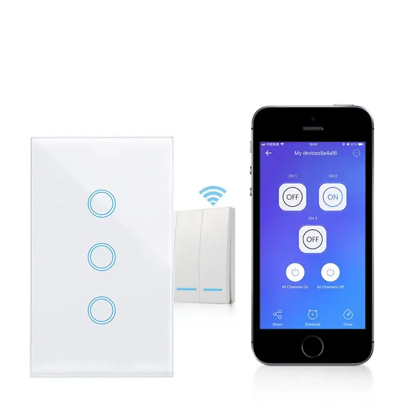 1 Pc 10A Smart Switch Wifi Wireless Touch Switch With Tempered Glass Panel Home LED Light Wall Switch  (1/2/3 Gang)