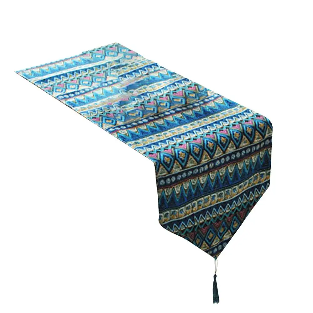 Southeast Asia Style Mixed Geometric Stripes Table Runner Flag Bohemian Cotton Washable Tablecloth with Tassels Dresser Scarf - Цвет: BL-3