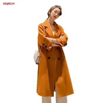 

High Quality Women Woolen Coats 2019 Korean Loose Female Elegant Winter Jacket Double-breasted Wool Blend Coat Overcoat W1483