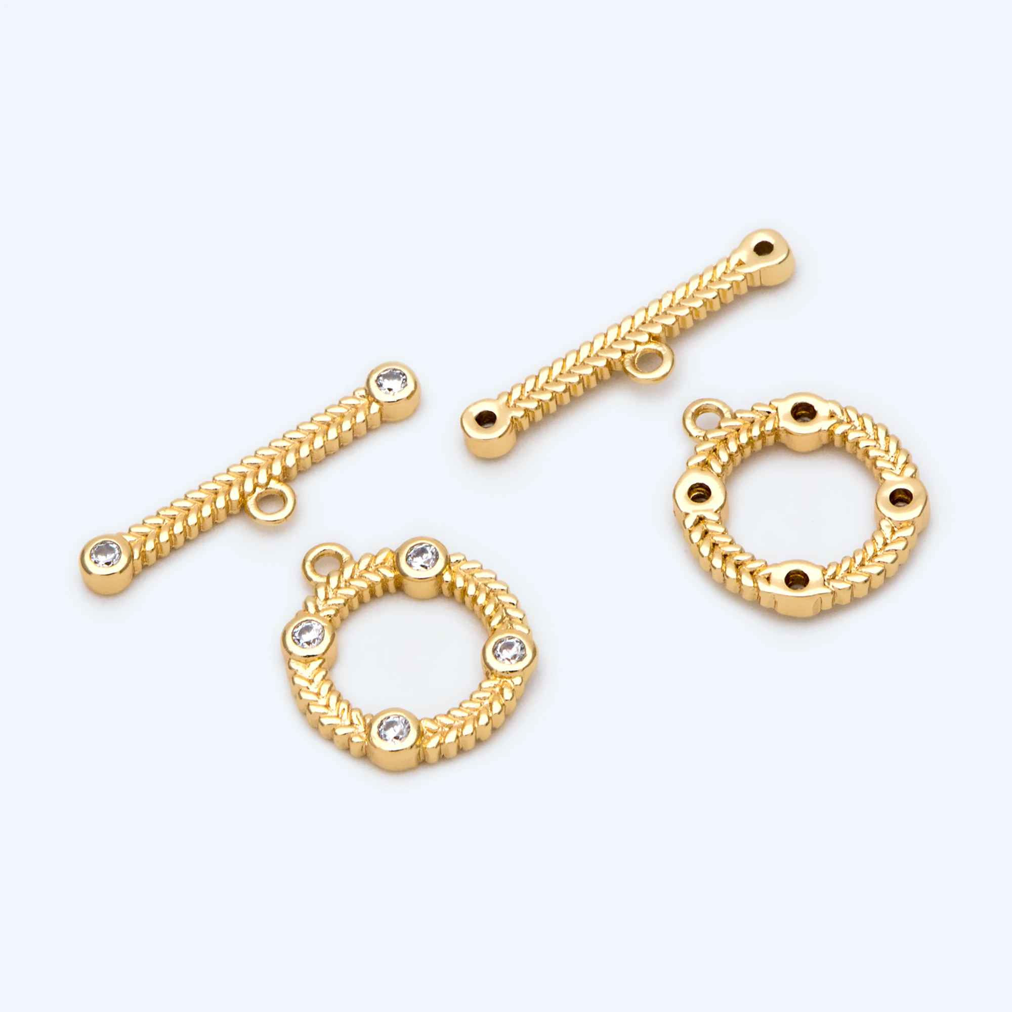 

4pcs CZ Paved Gold Round Toggle Clasp, Bracelet Necklace Jewelry Clasps, 18K Gold Plated Brass Clasps (GB-2552)