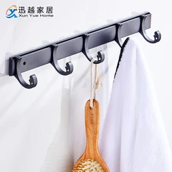 Towel Hooks Punch-Free Black Aluminum Door Wall Mount Bath Coat Rack Hanger For Bathroom Kitchen Hardware