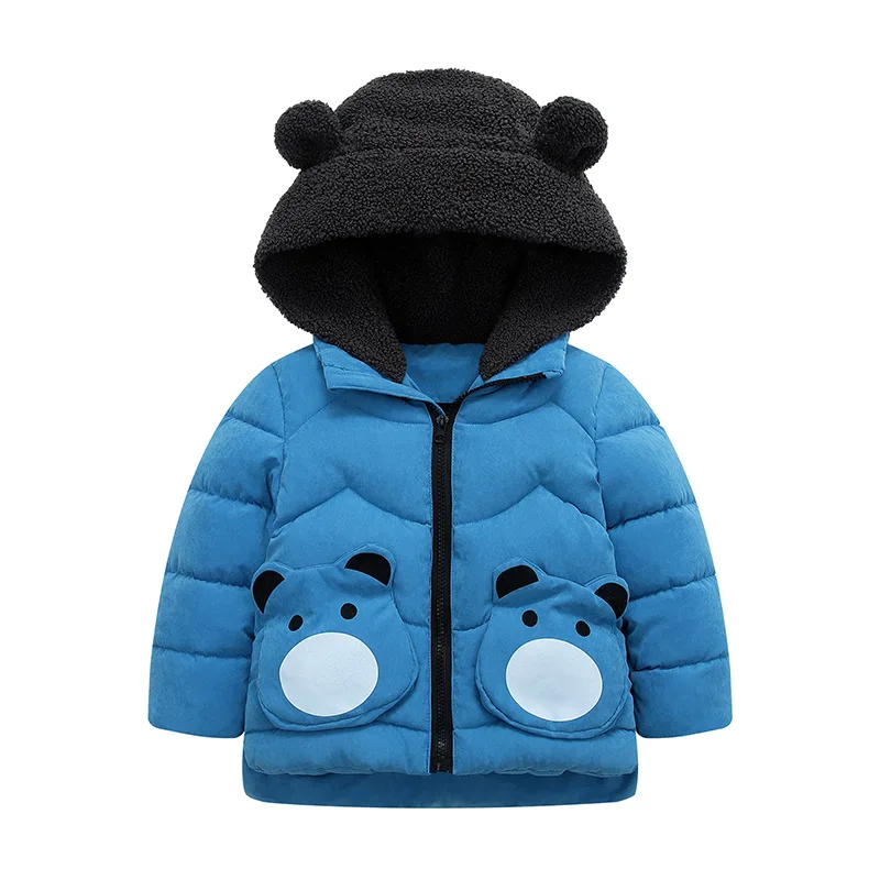 Детская зимняя куртка сохраняющее тепло пальто для маленьких мальчиков детская зимняя одежда для маленьких девочек Рождественская Толстовка с милыми ушками медведя для детей от 2 до 6 лет - Цвет: Blue