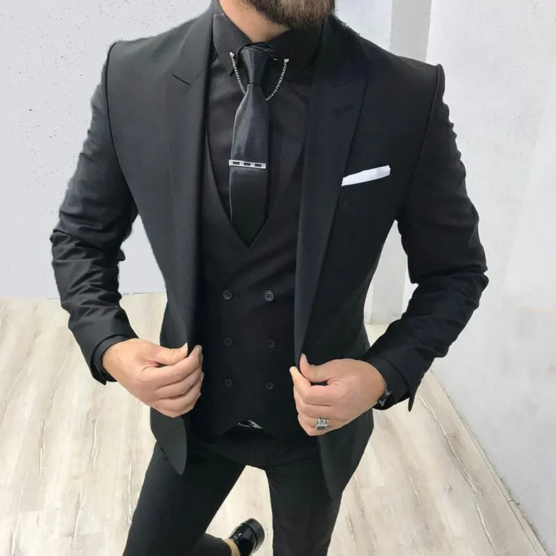 

Latest Coat Pant Designs Men Suits for Wedding Black Groom Tuxedo Costume Homme Terno Masculino 3Piece Jacket Trouser Vest