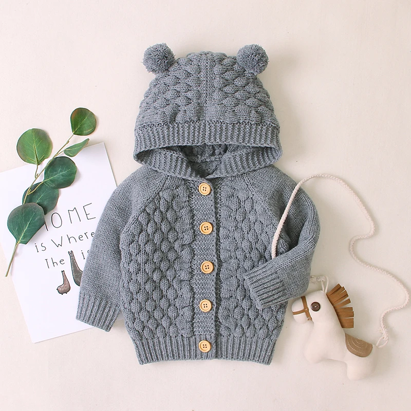 

New Baby Girls Jacket Outerwear Coats Cotton Kids Clothes Cute Cartoon Bear Baby Boys Knitted Coat Boy Girl Clothes