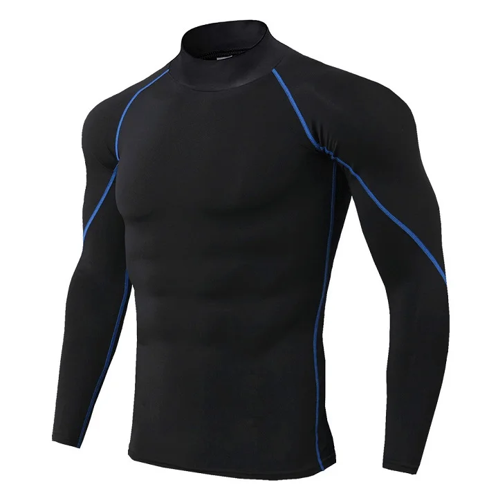 Новинка, быстросохнущая Мужская футболка для бега, бодибилдинг, Спортивная футболка с длинным рукавом, компрессионный Топ, футболка для спортзала, Мужская облегающая футболка для фитнеса - Цвет: Black-Blue Line