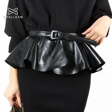 Женская юбка с баской и поясом, женские платья на бретелях, модные широкие готические роскошные дизайнерские женские черные пояса с баской, кожаные 135